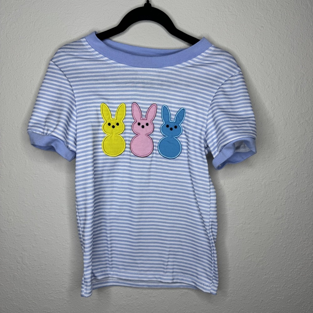 Posh Boutique Easter Bunny Shirt Toddler Girls‎ 3T Striped Applique Short Sleeve